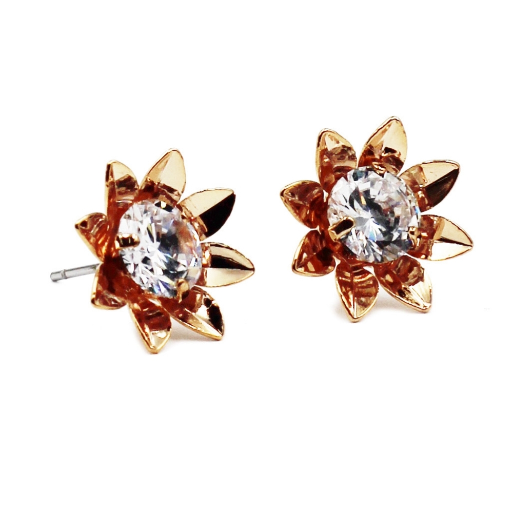 Gold sunflower crystal flower earrings